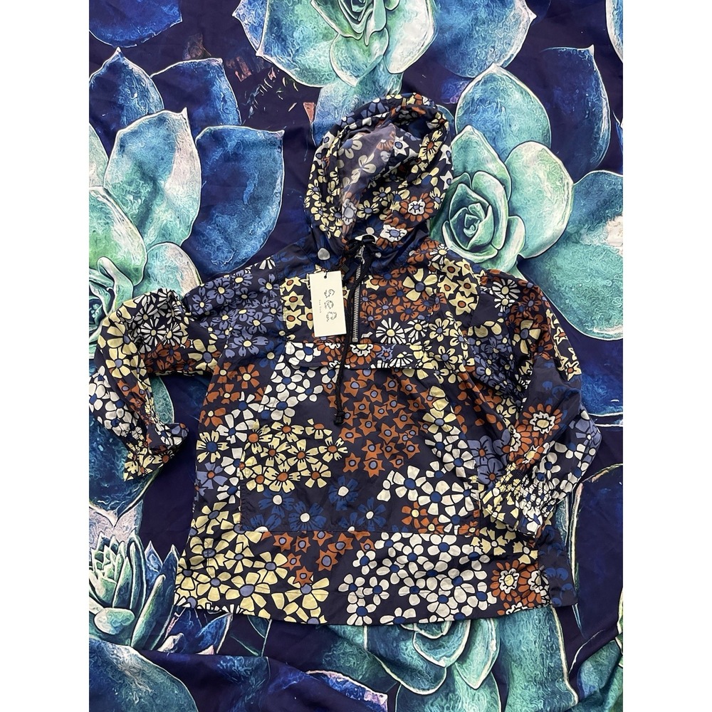 Sea New York Kids Floral Patchwork Windbreaker Hooded Half Zip Jacket 7-9Y H60